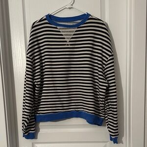 Free People Blue and Black Striped Sweatshirt Top